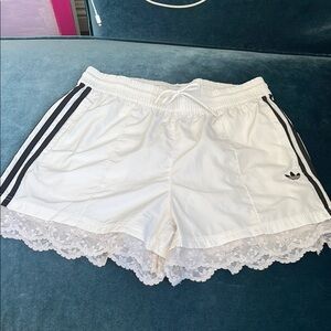 Adidas Women's White Lace Trim stripe Shorts medium